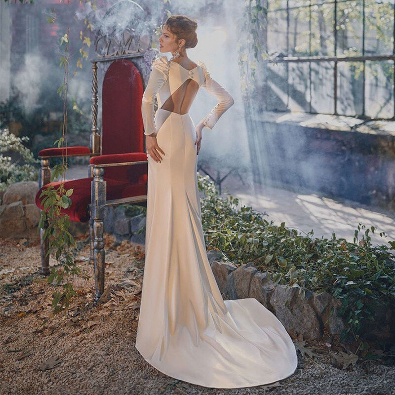 Женское атласное платье-Русалка, привлекательное винтажное свадебное платье с высокой вилкой, яркое платье для принцессы