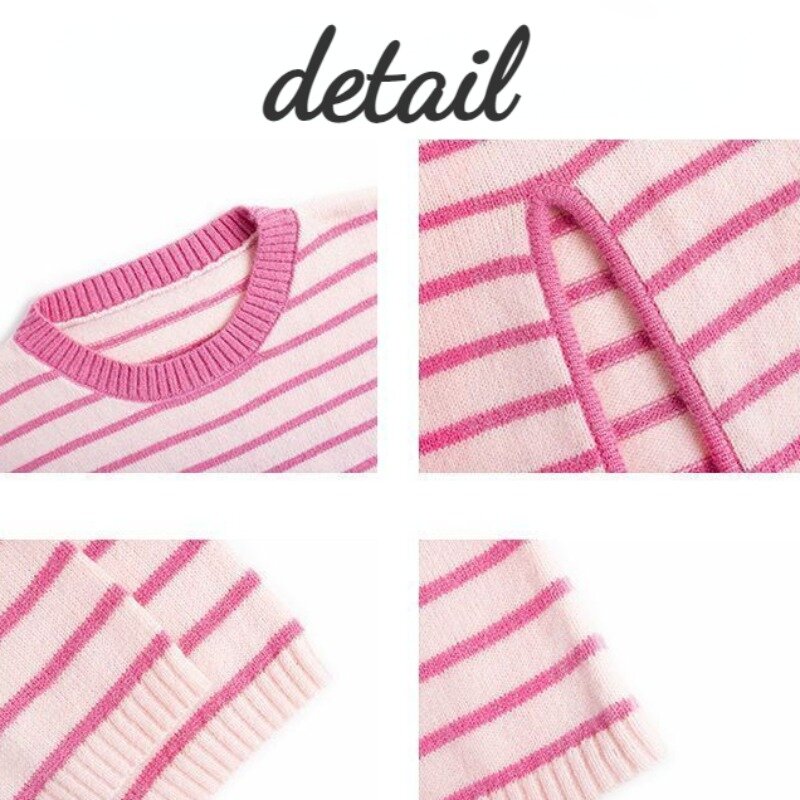 Pullovers Women Sweet Knitting Fashion Simple Loose Striped Slit Tender All-match Stylish Autumn O-neck Charming Basic Classic
