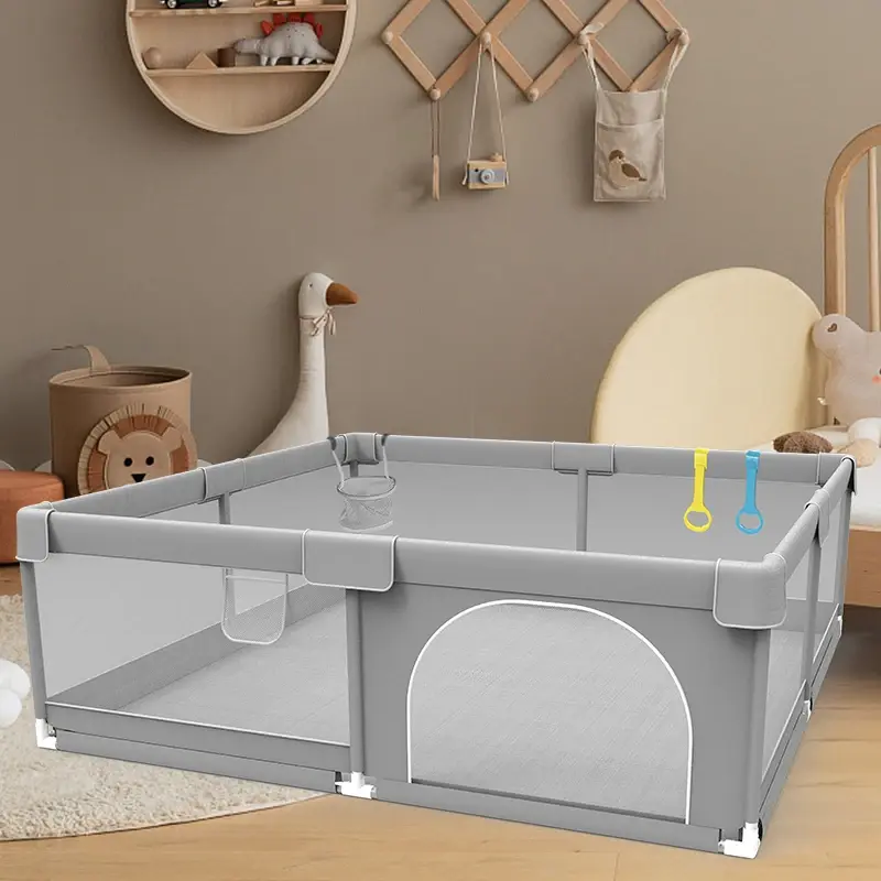 IMBABY Baby Playpens Light Gray Corralito for Baby Playground with Pull Ring Child Safety Barrier Fence Ball Box Game Playpen