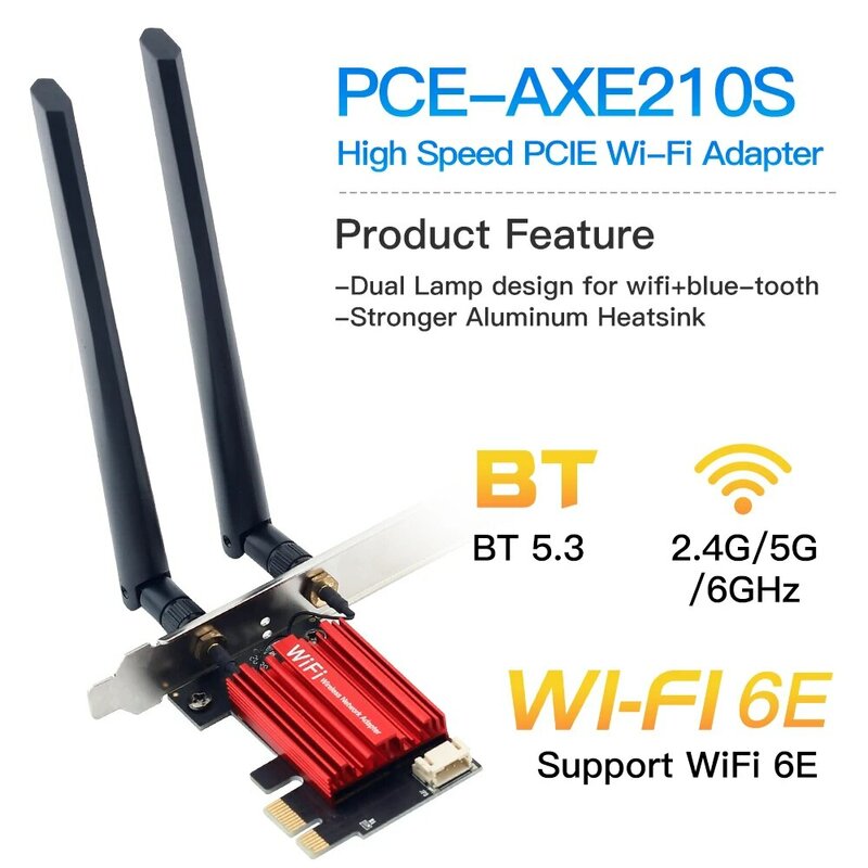 FENVI WiFi 6E AX210 Wireless PCI-E Adapter Tri-band 2.4G/5G/6Ghz Compatible BT 5.3 802.11AX Network Wi-Fi Card For PC Win 10/11