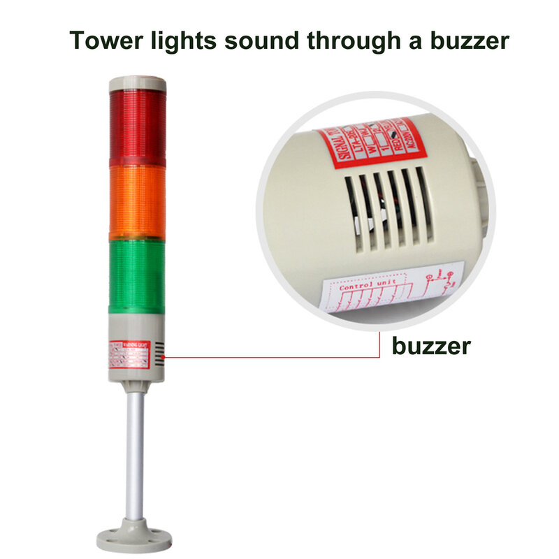 Máquina de 3 capas de tres colores, luz de advertencia de pila de torre de alarma con sonido para máquinas, LTA-205J-3 de tornos