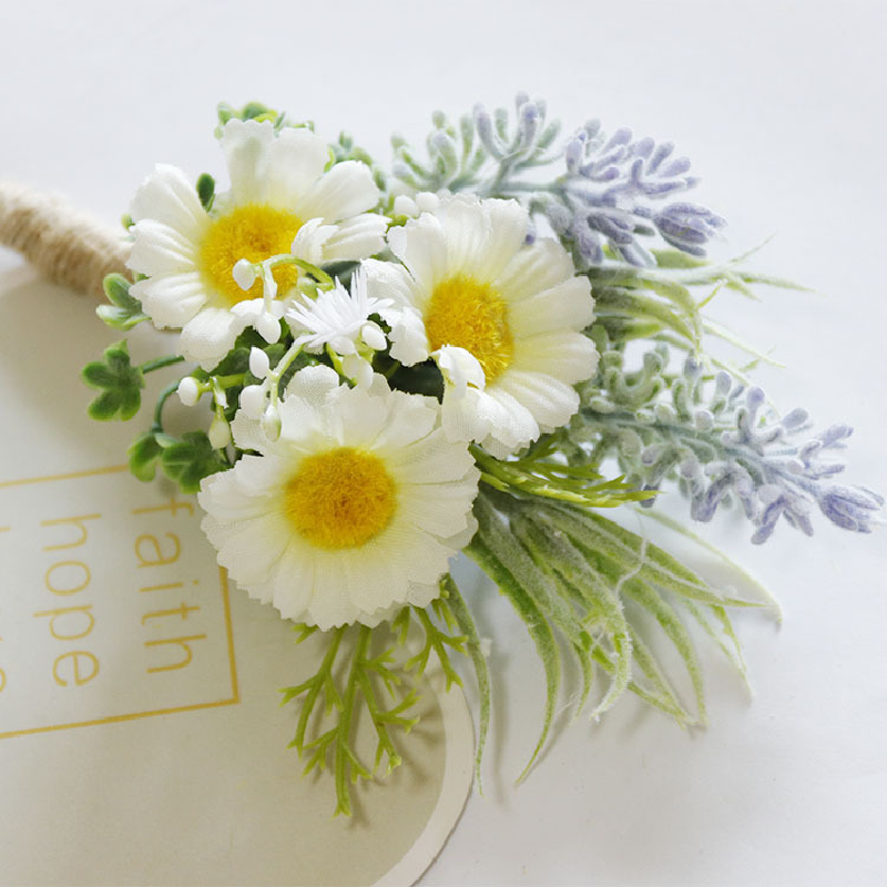 Boutonniere En Pols Corsag Gesimuleerde Daisy Bruiloft Flower Art Business Viering Opening Gasten Handbloemen 250
