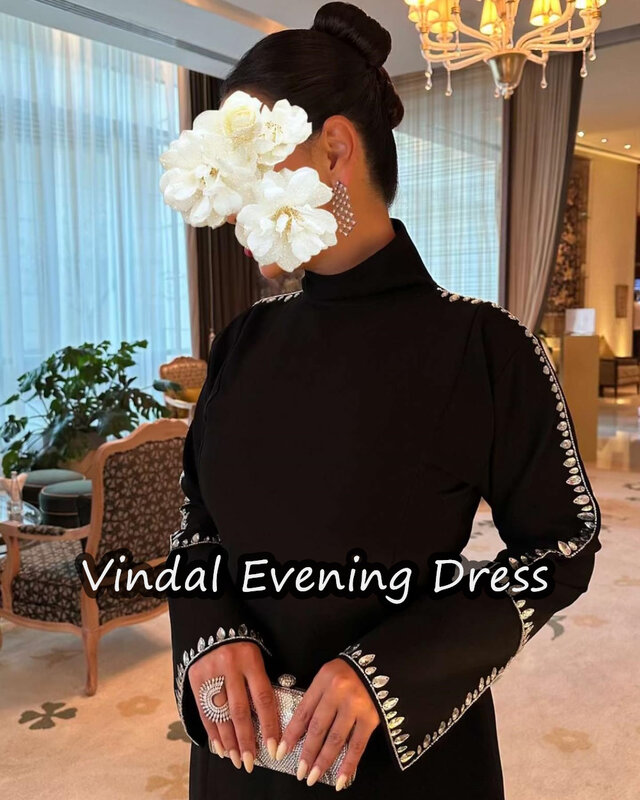 Женское вечернее платье-трапеция в пол Vindal, элегантное крепированное платье для выпускного вечера с длинными рукавами и глубоким вырезом, бюстгальтер со встроенным бюстгальтером, модель 2024 года