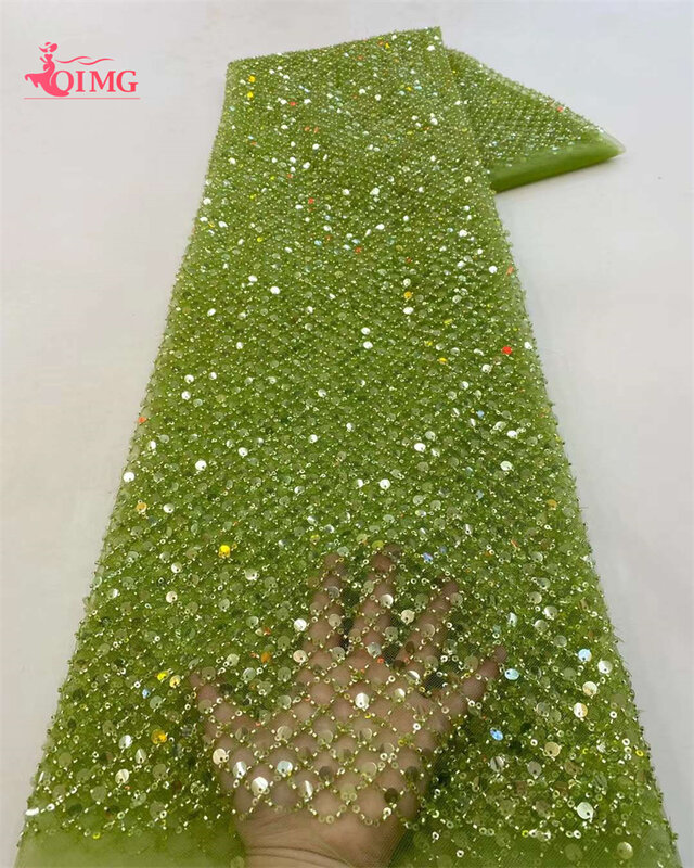 OIMG 2023 terbaru kain renda Tule urutan bordir mewah kain renda Afrika manik-manik berat Nigeria Perancis untuk gaun pesta