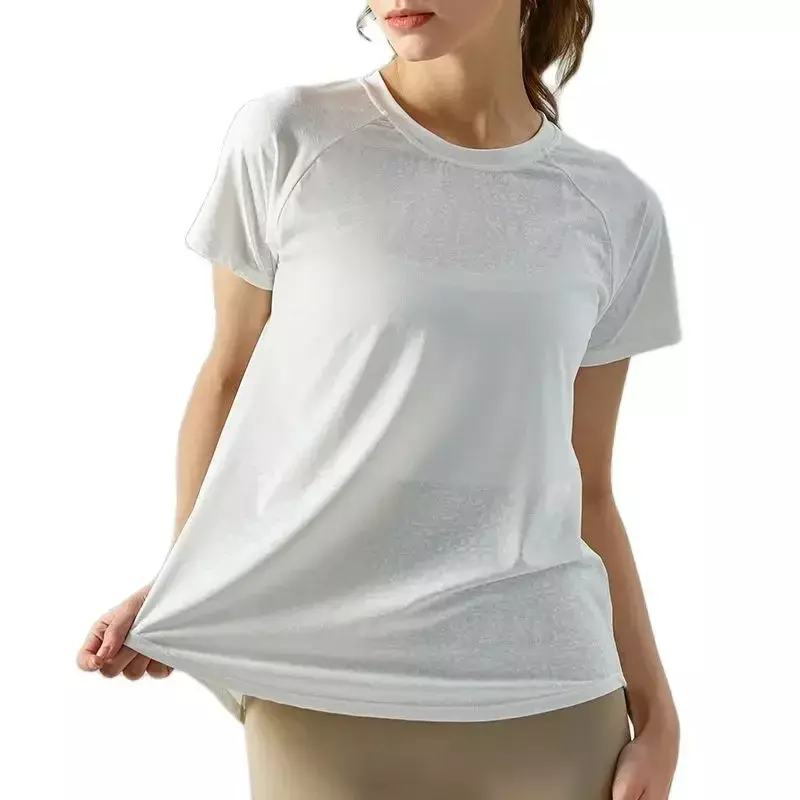 Frühling und Sommer Jacquard Split Openwork Yoga Bluse für Frauen leichte und schnell trocknende T-Shirt lose atmungsaktive Yoga-Kleidung