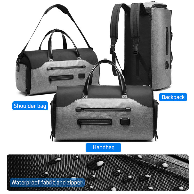 OZUKO-Sacos de viagem multifuncionais para homens, armazenamento de grande capacidade, mochila com bolso para sapatos, bolsa de bagagem impermeável, bolsa masculina, nova