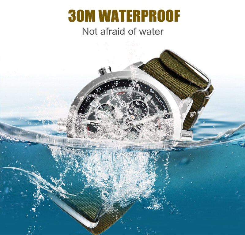 OHSEN-reloj deportivo de cuarzo para hombre, cronógrafo Digital militar con correa de lona verde, resistente al agua, doble horario