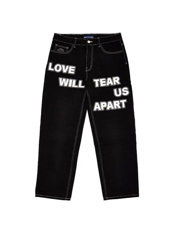 Jeans pria pola tengkorak hip-hop, jeans Y2k pengurang usia, celana kaki lebar Gotik, pakaian jalanan 2023
