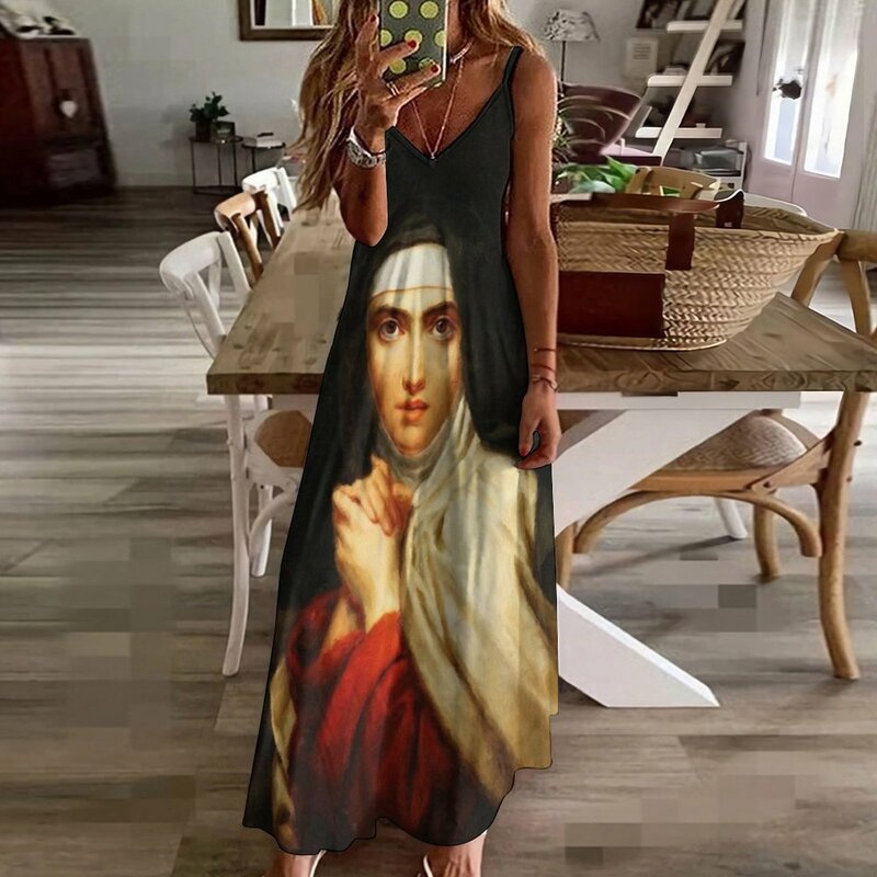 Платье без рукавов с изображением Святой Терезы авилы, женская одежда, Новинка лета 2024, платья для женщин 2024