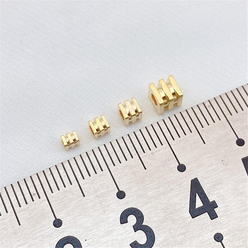 14K Gold Three Line Square Beads Loose Beads Separated Beads DIY Handmade Bracelets Necklaces Accessories Materials Accessories