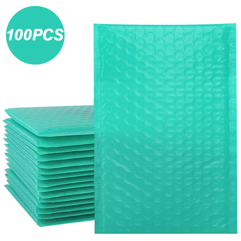 Sobres de correo acolchados de burbujas verdes, sobres de polietileno para embalaje, bolsa de envío autosellada, novedad de 100 Uds.