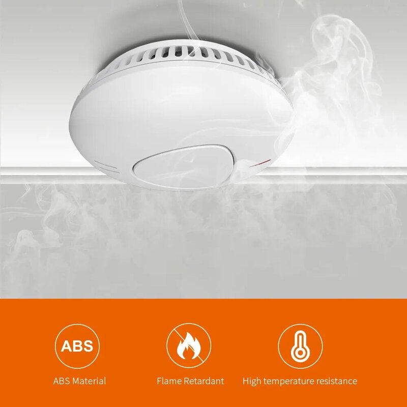 Masa Pakai Baterai 10 Tahun Detektor Asap Fire Alarm Keamanan Rumah Pintar Photoelectric Sensor 85db Decibel Tinggi dengan EN14604 Bersertifikat,Mendukung alarm tegangan rendah, desain anti serangga