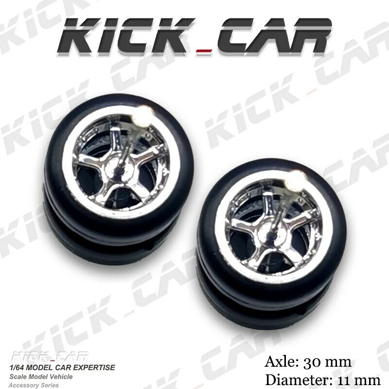 Ruedas galvanizadas de Kickcar 1/64, neumáticos de goma, detalle de radios, Kit modificado para 1:64 Hotwheels, modelo de coche de juguete, Kit de ruedas, 4 piezas/bolsa