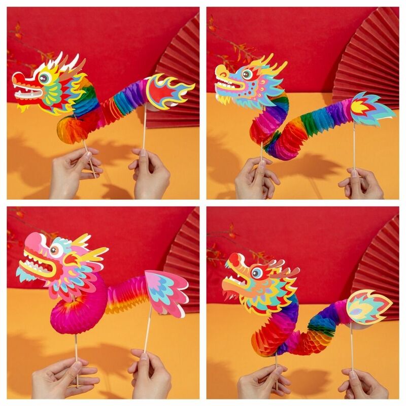 Kids DIY Toys Montessori Early Education Toy For Children Handheld Dragon Dance Craft Ancient Chinese Long Paper Dragon
