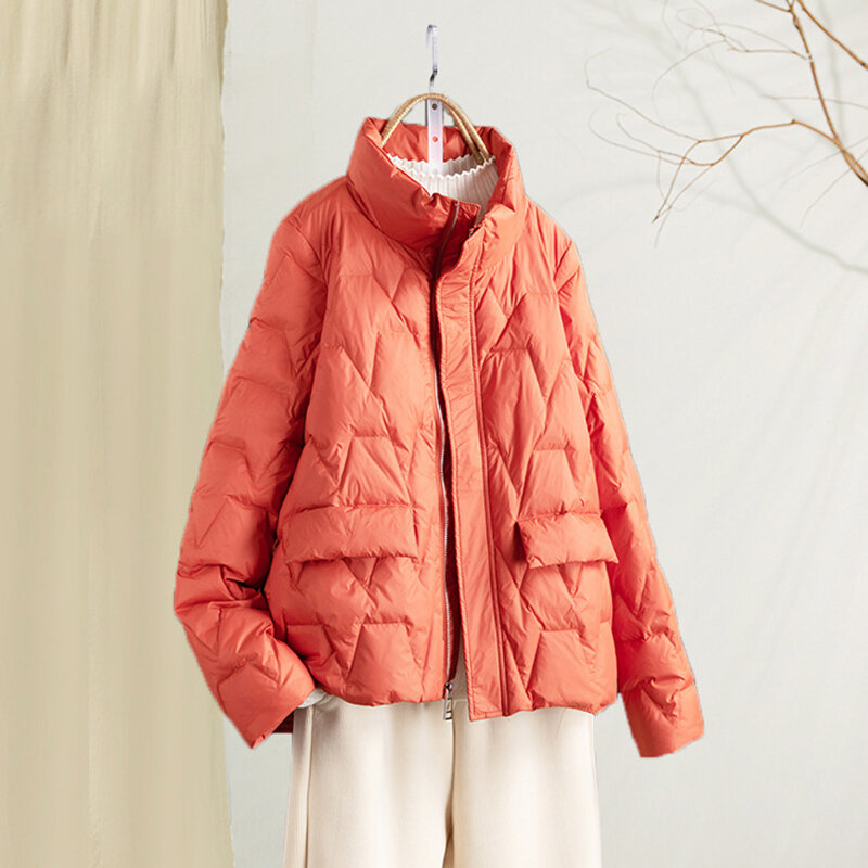 Abrigo de plumón de pato ultradelgado para mujer, chaquetas informales delgadas, Parkas básicas con bolsillo, moda de otoño e invierno