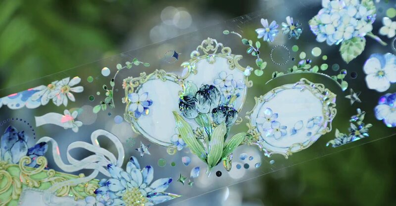 Vintage Blue Flower Butterfly Mirror Washi PET Tape per la decorazione della creazione di carte adesivi fai da te Scrapbooking Plan