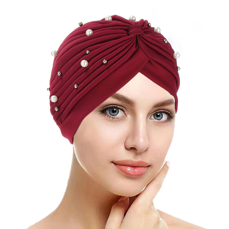 Cappelli da preghiera da donna Color caramella berretto berretto istantaneo berretto con fondo di perle cappello plissettato, hijab, berretto cancro, foulard turbante musulmano