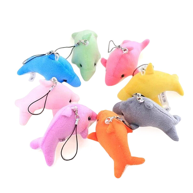 Gantungan kunci telepon warna-warni lucu boneka hewan kartun lumba-lumba mainan hadiah dekorasi rumah boneka mewah diisi/diisi