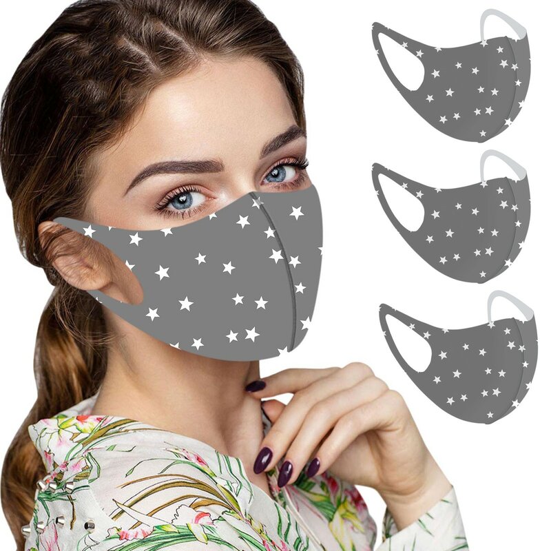 성인 패션 프린트 재사용 가능한 방풍 얼굴 마스크, 무취 및 무자극 편안한 개인 보호 마스크, 세척 가능, 3 개