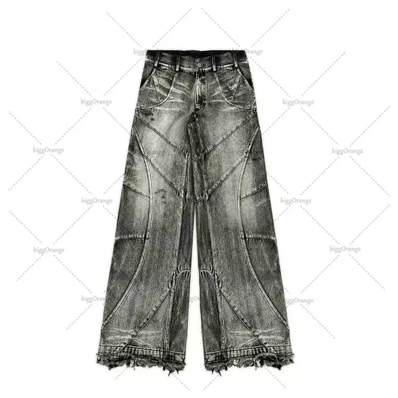 Y2k jeans ripped rap style loose washed plus size clothing men's floor mopping trousers streetwear punk hip hop trousers