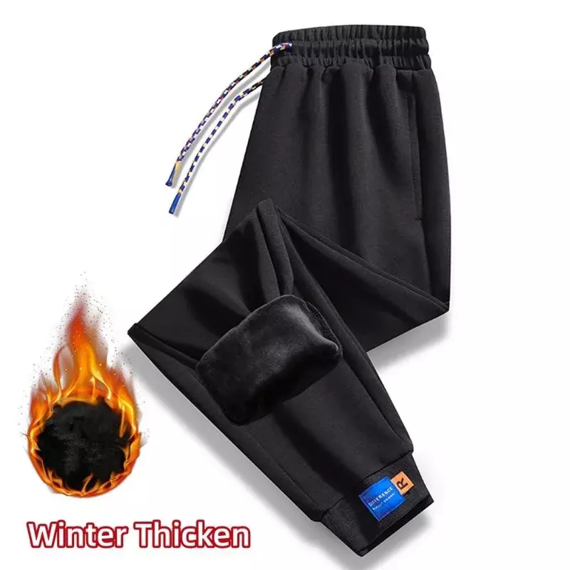 Winter Men's Wide Loose Casual Pants Trendy Sweatpants Joggers Pants Clothing Warmer Fleece Thicken Cotton Long Trousers