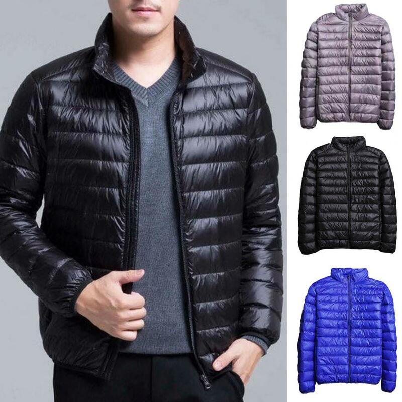 Long Sleeve Men Coat Stylish Men's Lightweight Padded Jackets with Stand Collar Zipper Placket Quilted Design for Autumn Winter