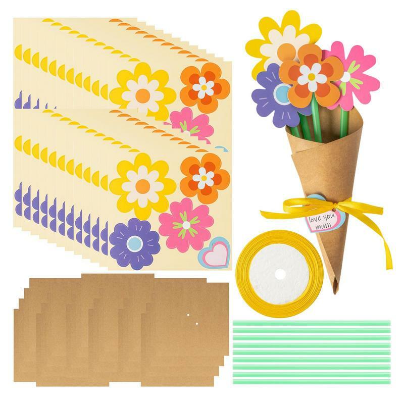 Цветочный букет, Набор для творчества, Набор для изготовления бумажного букета с лентой и 100 соломинами, «сделай сам», открытка на день матери, помощник, цветочный букет, поделки