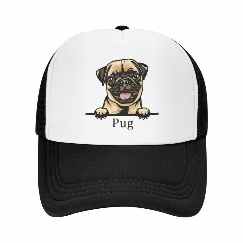 Boné de beisebol clássico personalizado Peeking Dog Pug, ajustável Pet Animal Trucker Hat para homens e mulheres, desempenho