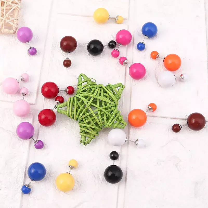 Brincos multicoloridos de pérolas acrílicas, brincos femininos, bolas grandes e pequenas, 2 lados, 16mm, Fashion