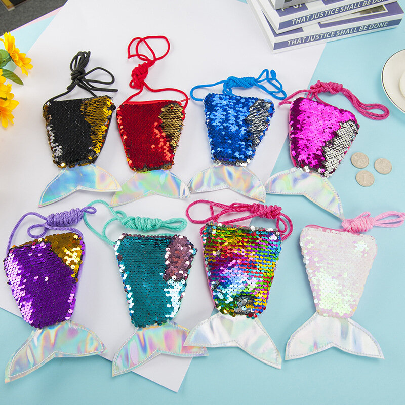 Cute Glitter Sequin Mermaid Coin Purse para crianças, saco de armazenamento, mochila pequena, brinquedo de pelúcia, presente do evento