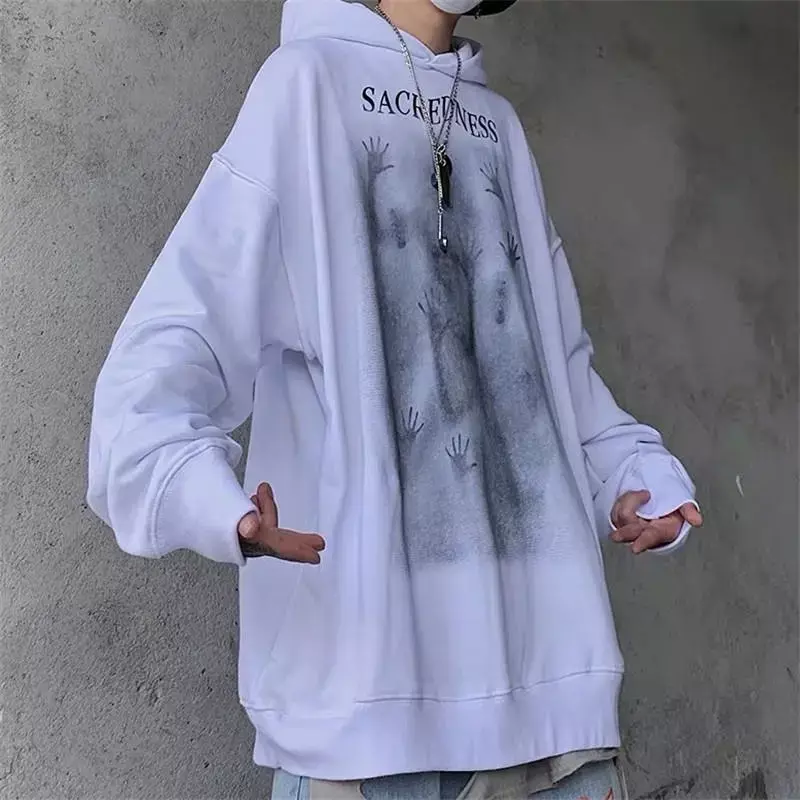 Casais hoodies feminino novo departamento escuro graffiti impressão hoodie moda hip hop solto streetwear harajuku moletom y2k roupas