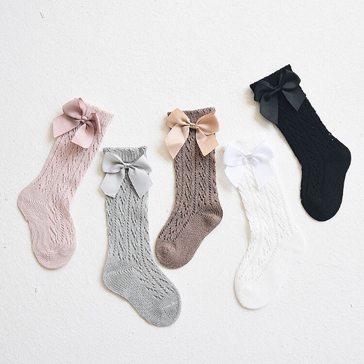 Носки для маленьких девочек 0-36 месяцев, Детские хлопковые дышащие Гольфы с высокой сеткой, детские носки для девочек