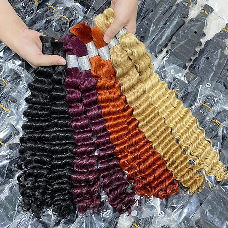 ディープウェーブエクステンション人間の髪の毛、マイクロブレード、カーリー、ウェットおよびウェーブ、かぎ針編みの自由奔放に生きる編組、さまざまな色、99j、350 # 、1個あたり100g