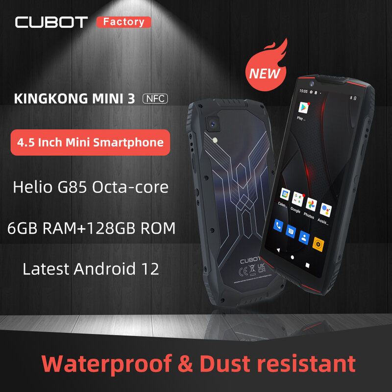 Cubot-KingKong MINI 3 Smartphone, 4,5 ", Helio G85, Octa-Core, 6GB + 128GB, Dual SIM, 4G, NFC, impermeável, telefone móvel robusto, celular