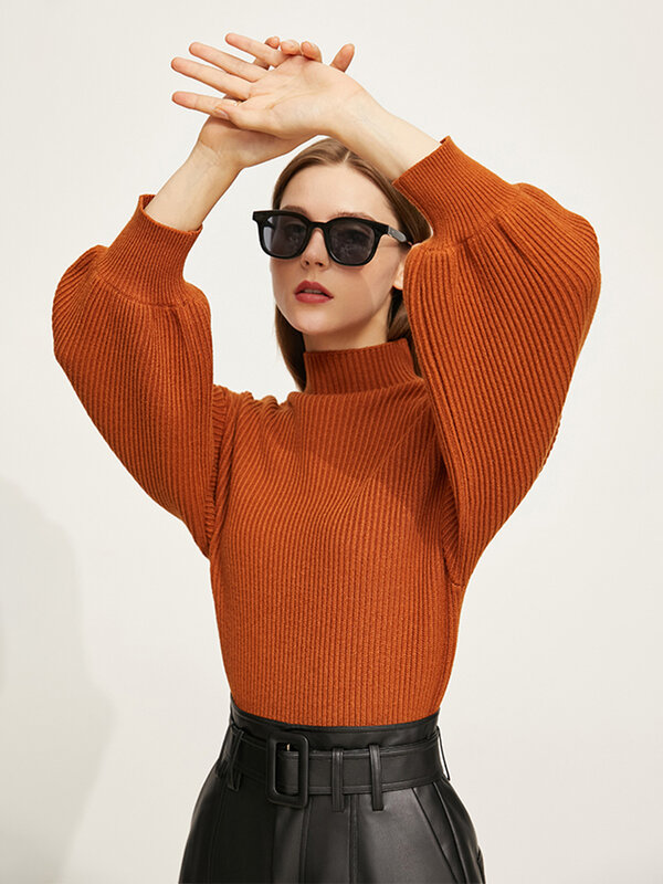AMII minimalizm swetry kobiety 2022 nowych moda jesień jednokolorowa na co dzień Mock szyi luźne sweter z rękawami typu Lantern dzianinowy Top 12241241