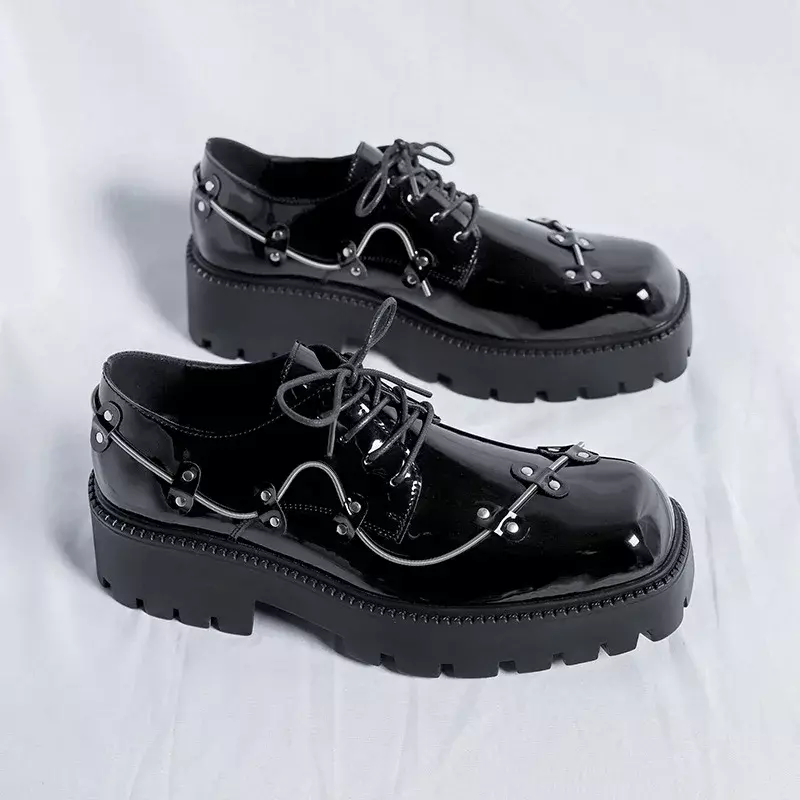 Zapatos Derby de suela gruesa para hombre, calzado informal de negocios, de cuero, color negro, estilo británico, 2024