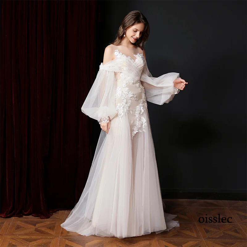 Вечернее кружевное платье Oisslec, свадебное платье с рукавами-фонариками, облегающее платье подружки невесты, яркое платье, индивидуальный пошив