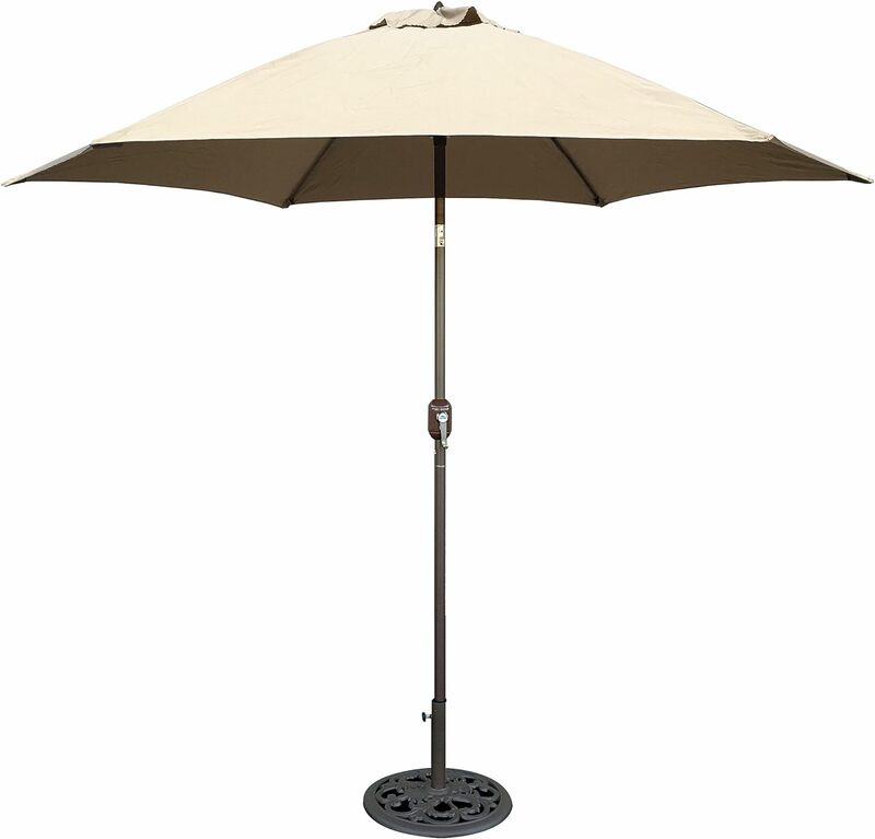 Parapluie en aluminium bronze de 9 pieds avec housse en polyester beige, base non incluse