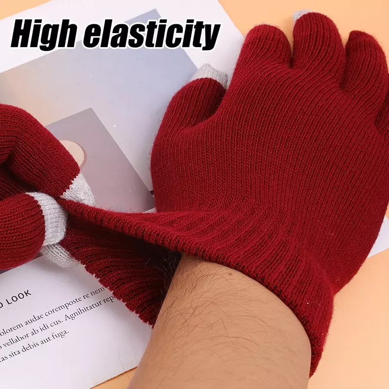 Winter Knitted Plush Gloves Women Men Autumn Thickened Solid Color Full Finger Mittens Hand Warmer Gloves Couple Cycling Gloves