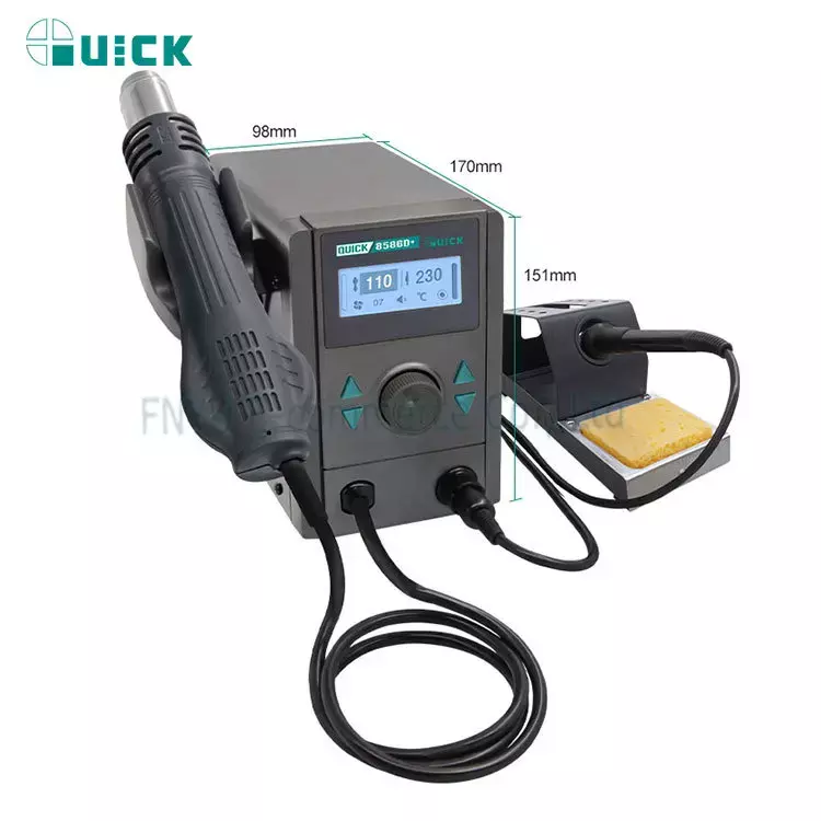 QUICK 8586D + stazione di saldatura ad aria calda 2 In 1 Smart Sleep LCD Display digitale saldatrice macchina di rilavorazione BGA SMD strumento di riparazione