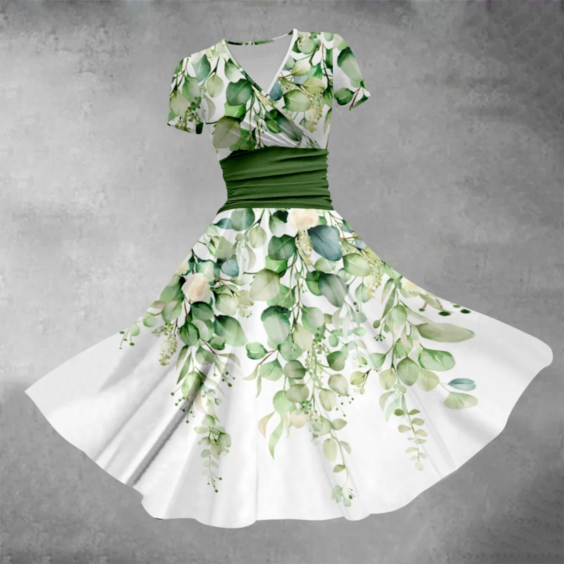 2024 Summer Dress Luxury Floral Plant Evening Dresses Stylish Women Party Maxi Dress Beach Girl Vestido Elegant Robe Dresses