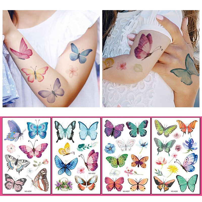 Тату-Наклейка С Рисунком бабочки, временная татуировка для тела, руки, лица, тату для макияжа, съемная Наклейка С Рисунком бабочки для детей
