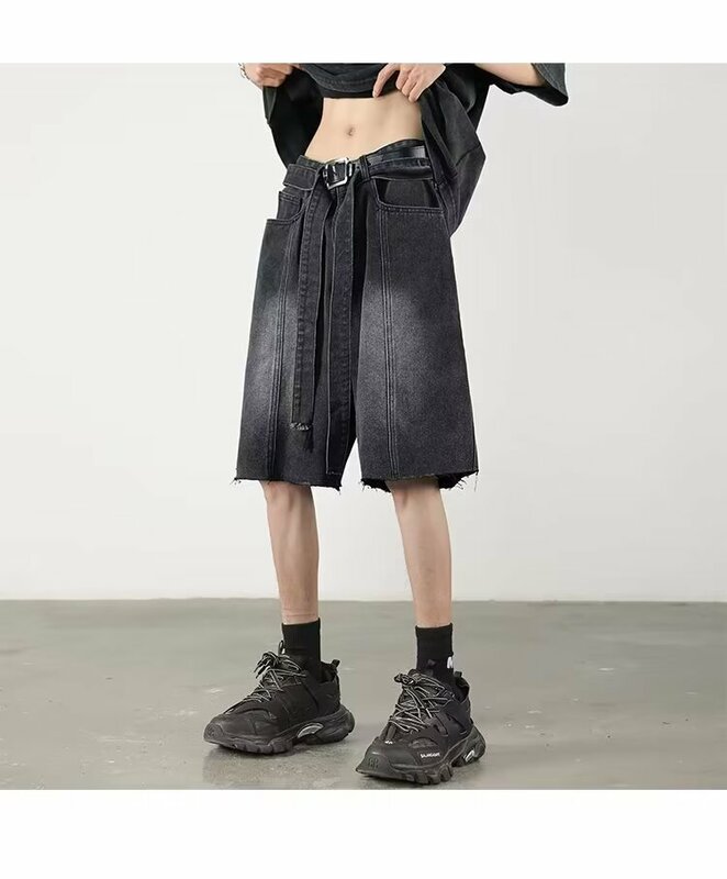 Men's Loose Baggy Denim Short, Jeans Masculino, Streetwear Hip Hop, Tendência Clássica, Versão Coreana, Novo, Verão, Y2k, 2024