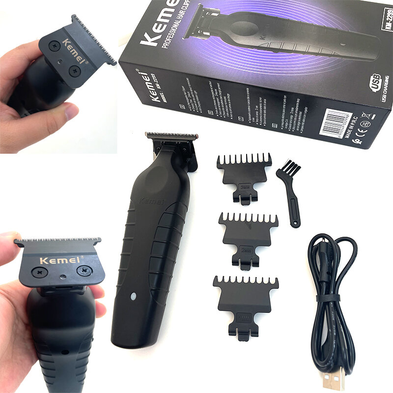 Kemei 2299 Barber Cordless Hair Trimmer 0mm Zero Gapped Carving Clipper Detailer Professional Electric Finish Cutting Machine