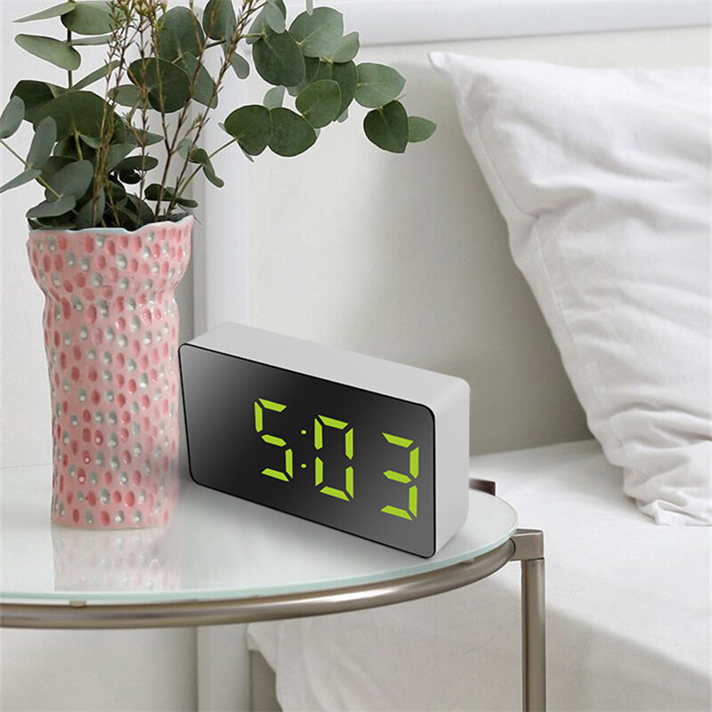 กระจก LED ตารางนาฬิกาปลุก Snooze จอแสดงผลเวลา Night Light USB นาฬิกาปลุกการตกแต่งบ้านของขวัญเด็ก
