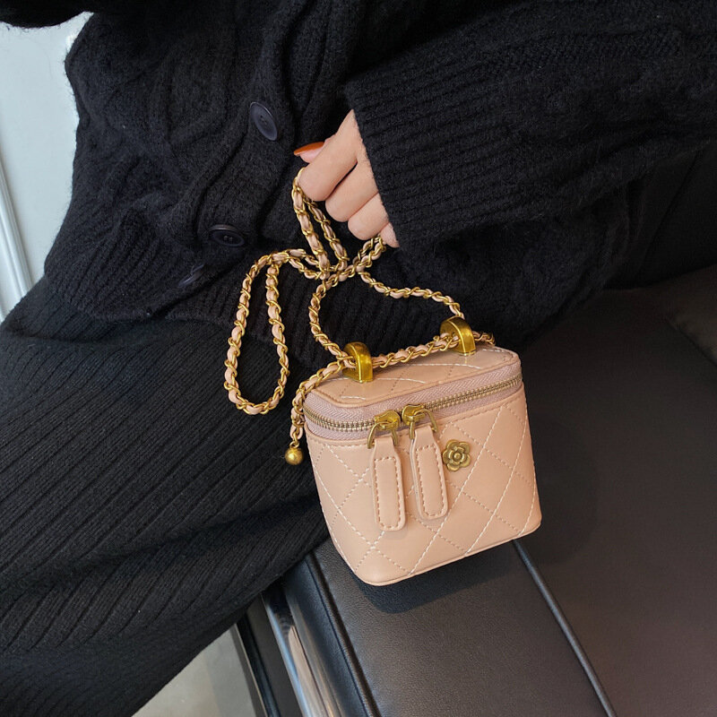Mini bolsos de mano de cuero Pu para mujer, bolso cruzado de hombro con cadena, informal, cubo negro, diseñador de moda