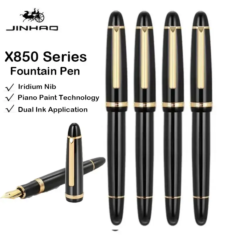 Jinhao X850 Fountain Pen Elegant Black Barrel Gold Clip Fine Medium Iraurita Nib for Writing Signature Office School Supplies