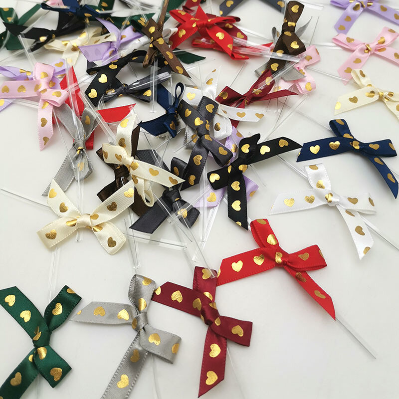 (50pcs/pack)45mm Gold Plated Heart Ribbon Bow Girls Hair Clips Making Holiday Gift Boxes Decorating Handmade DIY Crafts Clothing