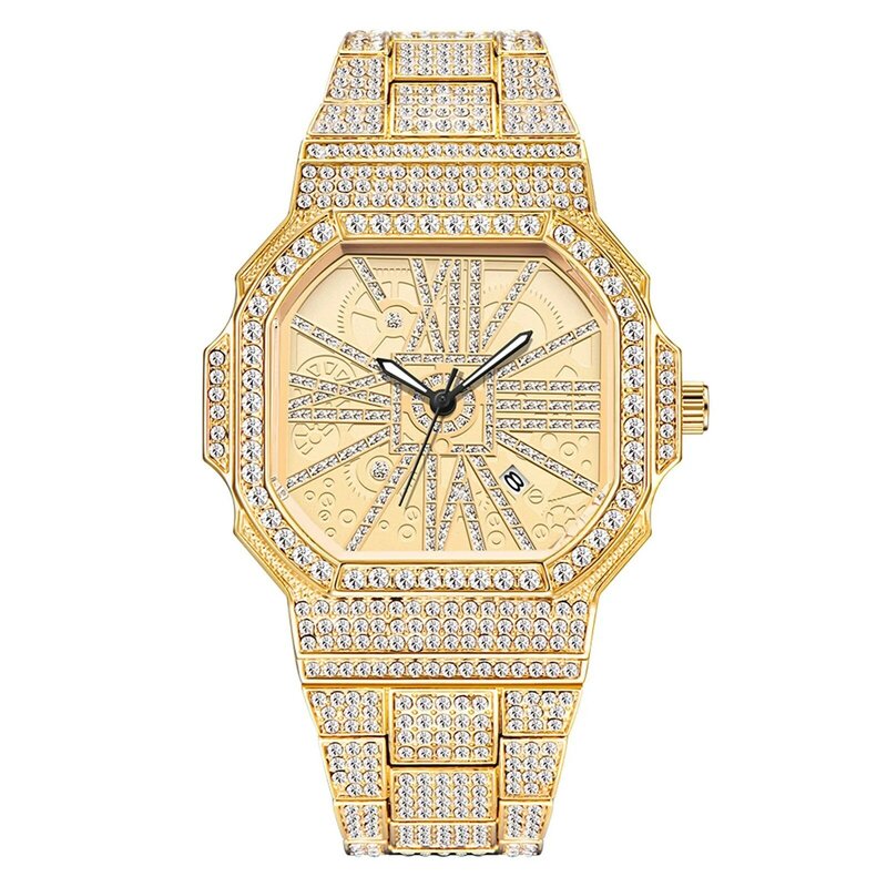 Luxo masculino Pave Zircon Quartz Watch, Relógios Clássicos de Negócios, Numerais Romanos, Presente, Moda, 2022