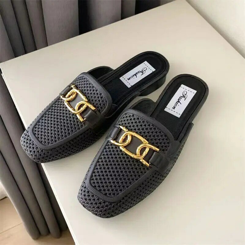 New Women's Summer Baotou Hollow Out Low Heel Slippers Soft Sole Non Slip Breathable Home Slipper Free Shipping Outdoor Slipper